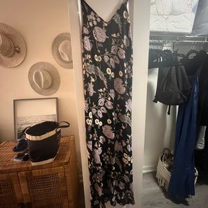 Black, purple and white floral midi dress.